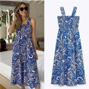 Zara Blue and Cream Paisley Maxi Dress